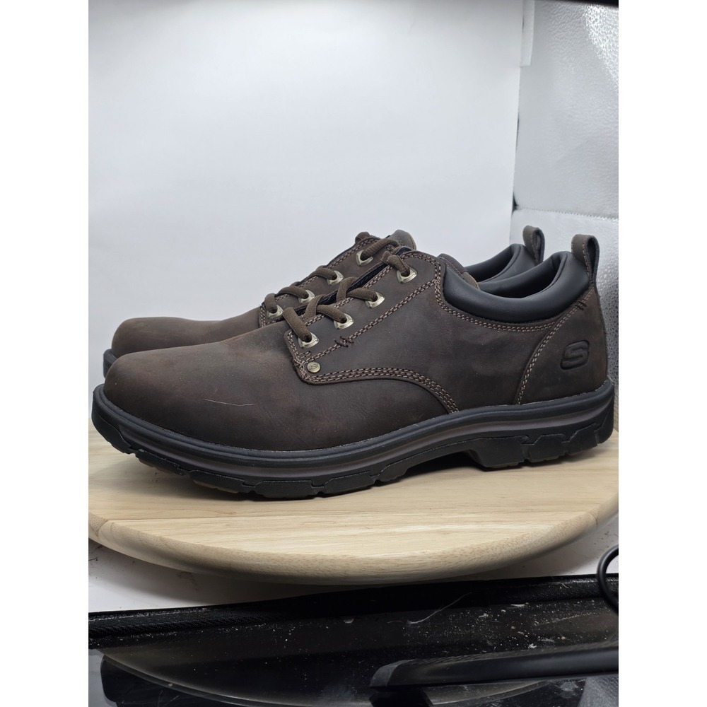 Men's 13 - Skechers Relaxed Fit Shoes Leather Memory Foam Work 64260EW BLK W/Box